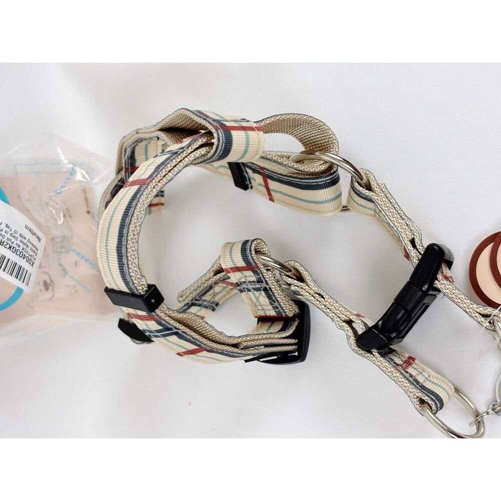 PUPTECK No Pull Dog Harness Soft Adjustable Step in w/ID Tag, Plaid Beige, Med.